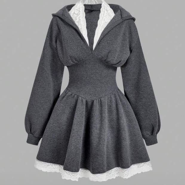 차콜 후드 원피스