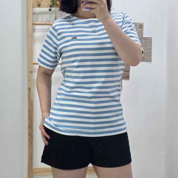 [프립]34/라코스테 단가라 반팔티 블루 화이트