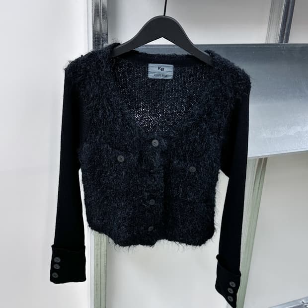 black boucle pocket cardigan