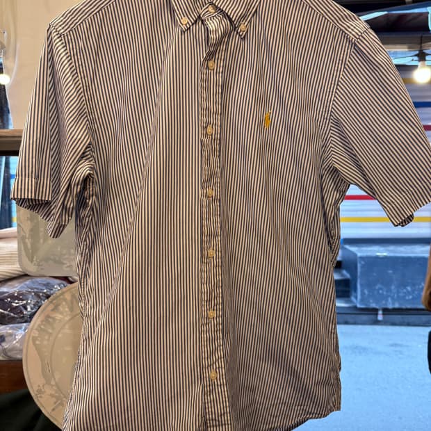 폴로 랄프로렌 옐로우포니 블루 스트라이프 반팔셔츠