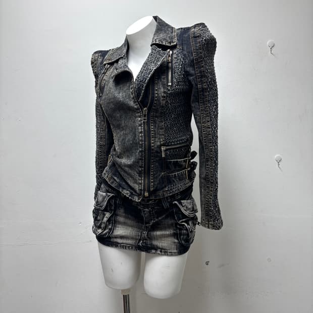 [Y2K] Rare Design Side Buckle Biker Jack