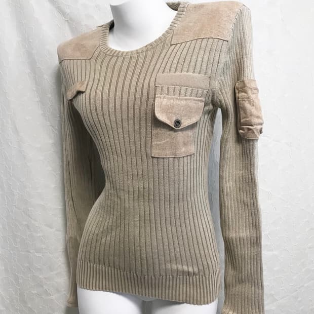 빈티지 00s y2k 골지 포켓 롱슬리브 탑