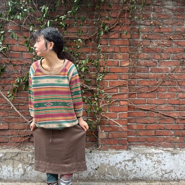 일본 무드 브라운 미디 스커트