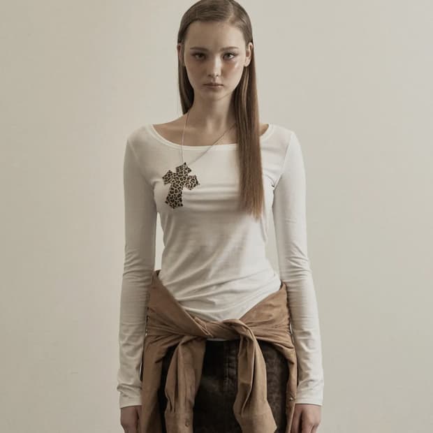 White leopard cross necklace top
