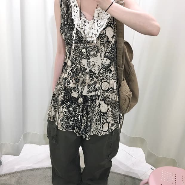 Oriental Pattern Asymmetrical sleeveless