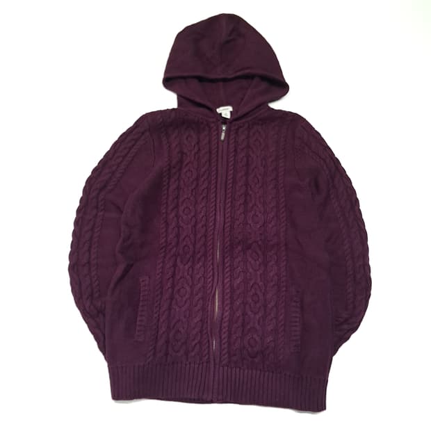 CL307 M 엘엘빈 00s 케이블 후드 집업 다크퍼플 니트 스웨터