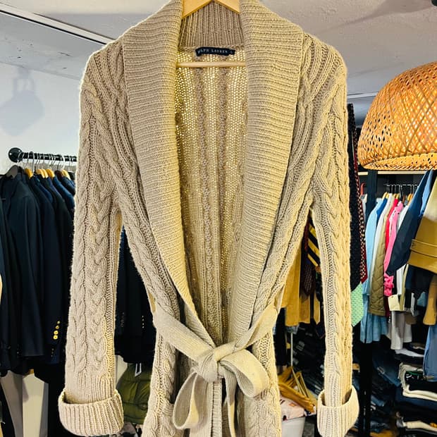 랄프로렌 케이블 니트 숄 칼라 가디건