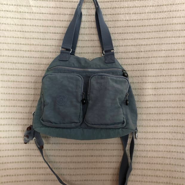 빈티지 키플링 Y2K 그레이 블루 나일론 숄더백 토트백 크로스백