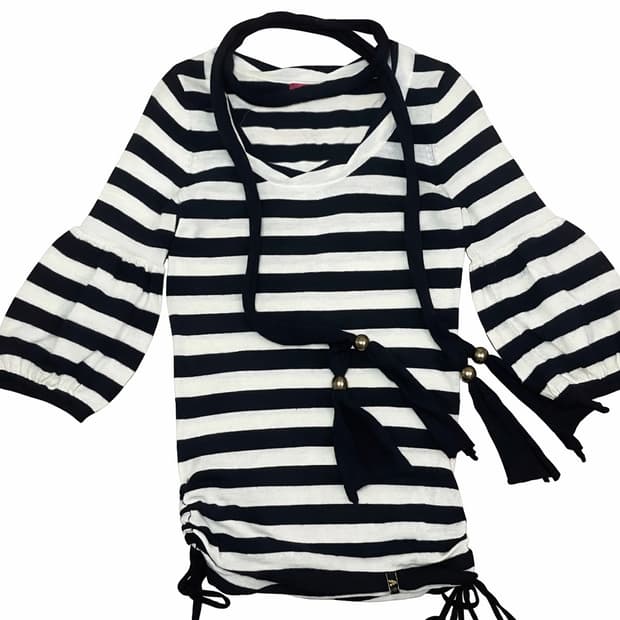 버커루 Striped Knit Top & Scarf set