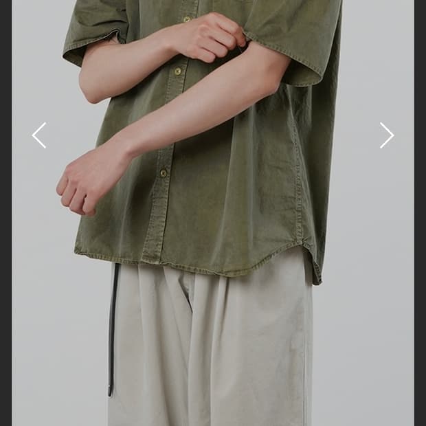 [S 새상품] 이얼즈어고 카키 오버 다이드 반팔 셔츠 가먼트워싱