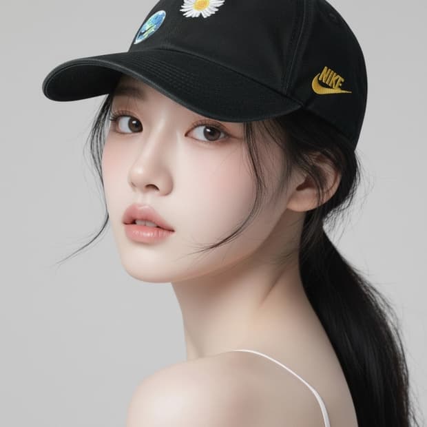 나이키 블랙 데이지 자수 볼캡 F