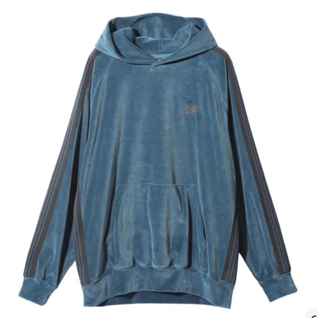 [M] Needles Smoke Blue색상 벨루어 후드티