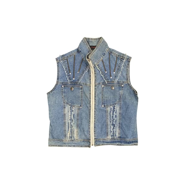 Japanese vtg 큐빅 디테일 그런지 데님 베스트