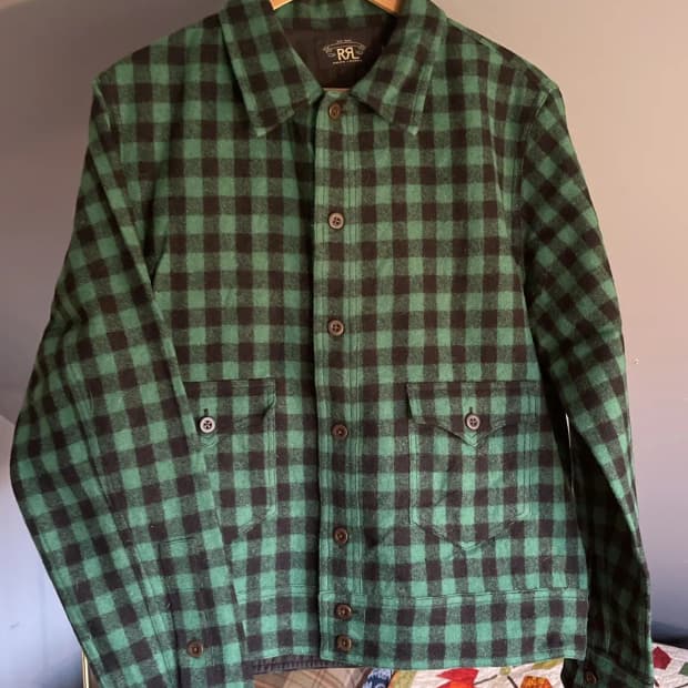 2XL 더블알엘 플래드 울 오버셔츠 그린체크