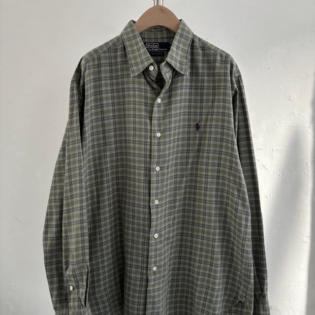 Polo 폴로 랄프로렌 그린퍼플 체크 코튼 셔츠