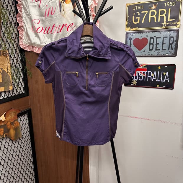 Purple Sporty Detail Collared Zip Up
