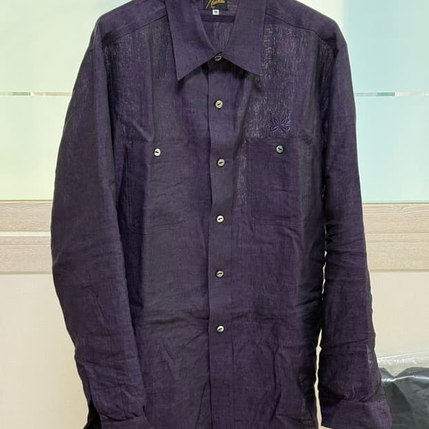 니들스 린넨 샴브레이 워크 셔츠: 퍼플 / M