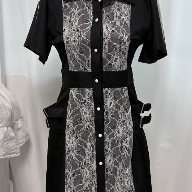 빈티지 고스펑크 고스로리 네트 버클 원피스
