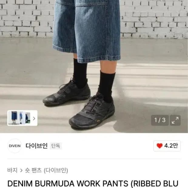 다이브인 데님 버뮤다 팬츠