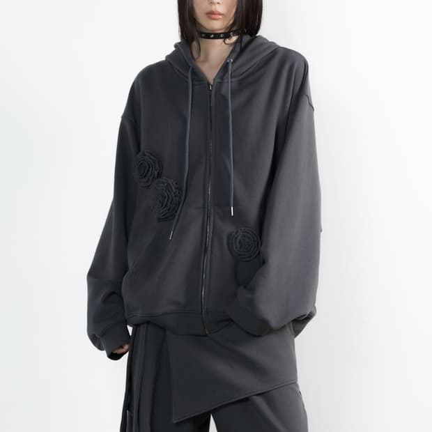 Wettag 웻태그 flower patched zip up hoodie