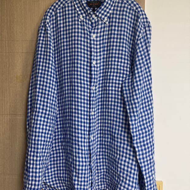BEAMS 빔스 BD 깅엄 체크 린넨 셔츠 XL