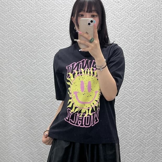 가니 빈티지 스트릿 키치 스마일리 프린팅 반팔티 90 C12907