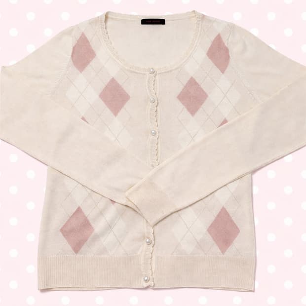 로걀 핑크 아가일 가디건