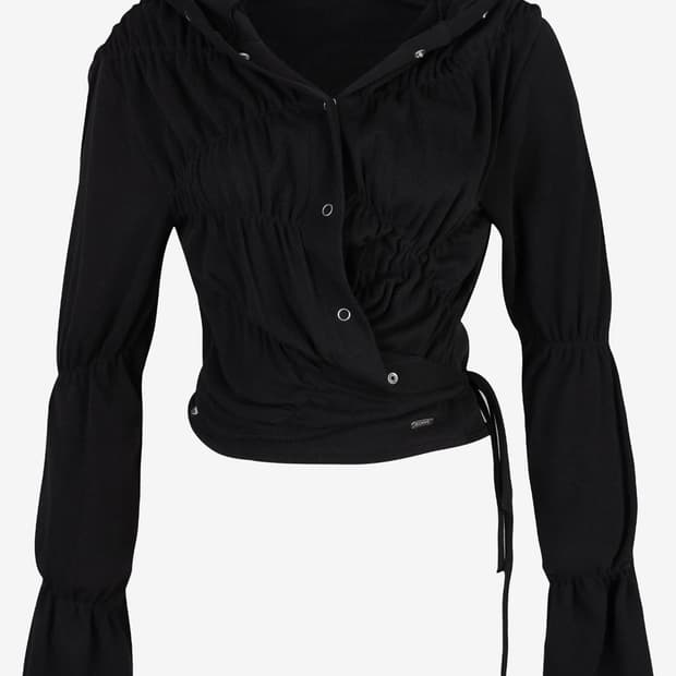 세릭 SHIRRING WRAP HOOD CARDIGAN / BLACK