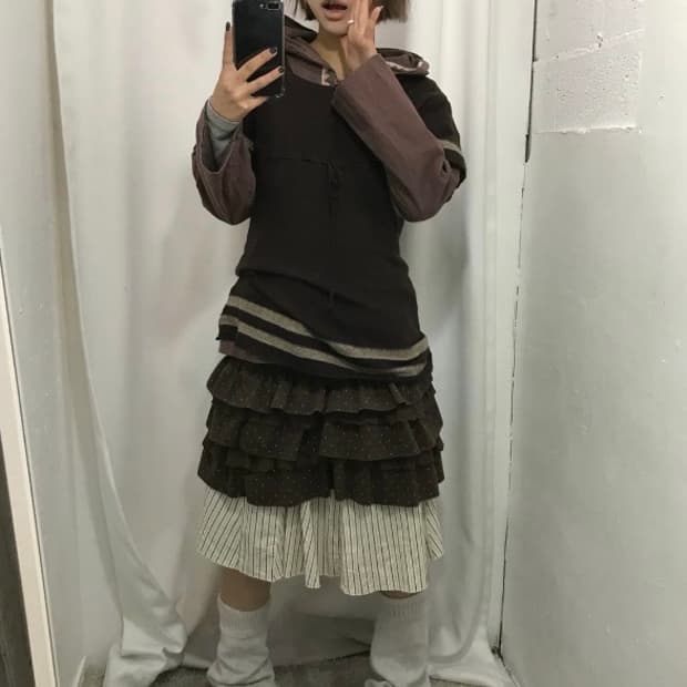 빈티지 브라운 레이어드 코디