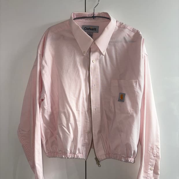 칼하트 핑크 셔츠 크롭 집업