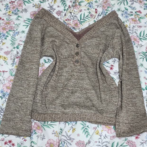 일본빈티지)브라운 모리걸 레이어드 레이스 메탈글리터너드걸 니트롱슬리브