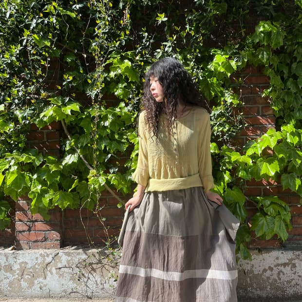 빈티지무드 줄무늬 롱 스커트