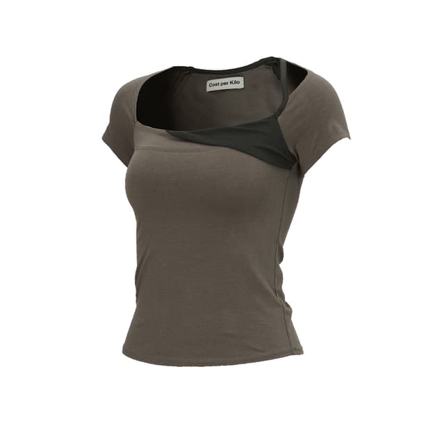 코스트퍼킬로 SQUARE NECK S/S T-SHIRT-KHAKI