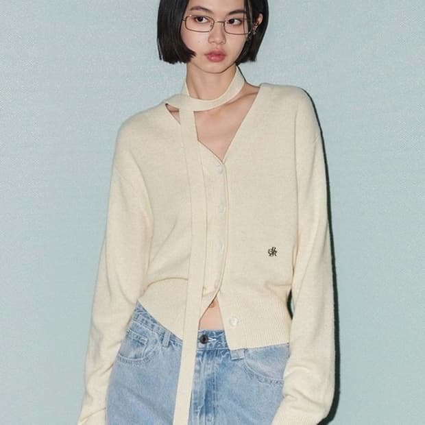 시티브리즈 울 브이넥 스카프 세트 가디건_CREAM