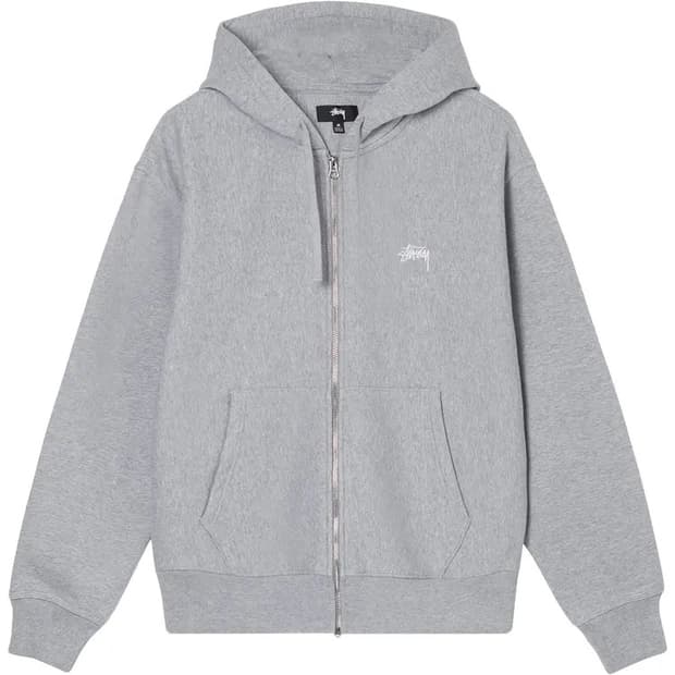 [L] 스투시 스탁 로고 집업 후드 그레이 헤더