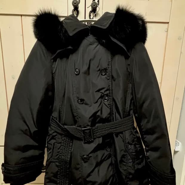 더엣지 블랙 구스 패딩 더블 코트 하프코트