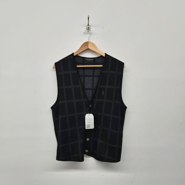 입생로랑 블랙 체크 패턴 니트 조끼 남녀공용 XL