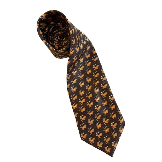 빈티지 에르메스 사슴 패턴 실크 넥타이