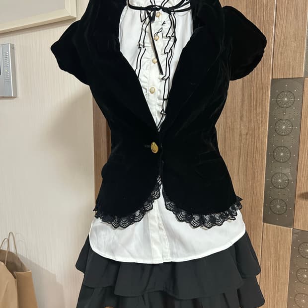 공겜여주고스로리고딕로맨틱 벨벳자켓 블라우스 세트