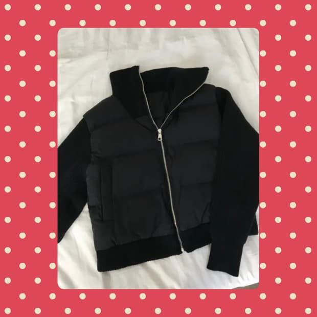 루즈핏 웰론 카라 니트패딩 점퍼 집업 블랙