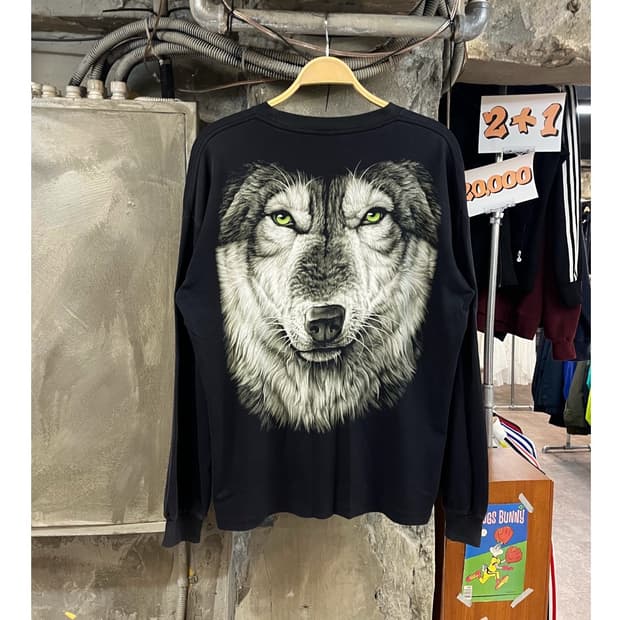 빈티지 울프 프린팅 긴팔티 블랙 XL #csz3661