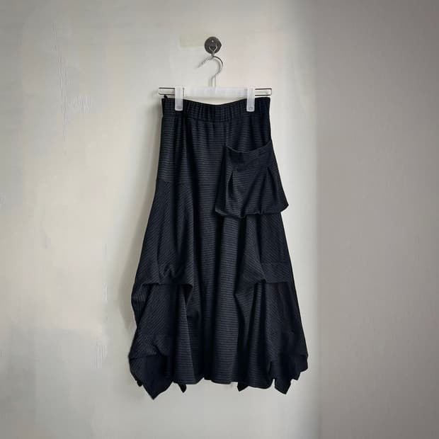 스트라이프 포켓 셔링 언발 아카이브 레이어드  롱스커트 치마 y2k 갸루