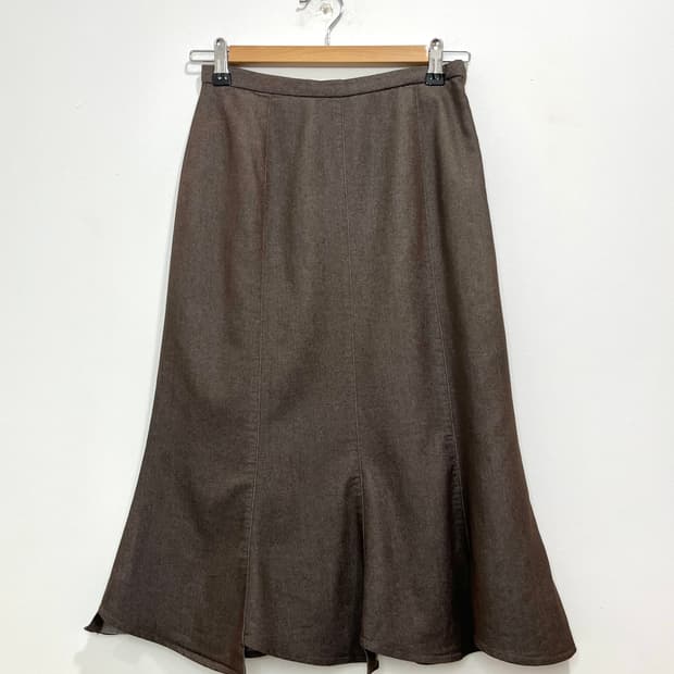 일본 빈티지 모리걸 브라운 플레어 미디 스커트