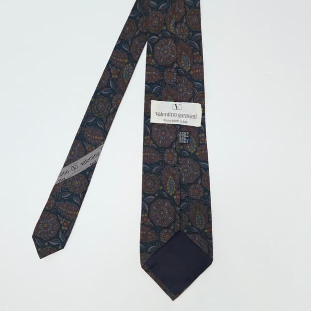 발렌티노 그린 페이즐리 실크 넥타이
