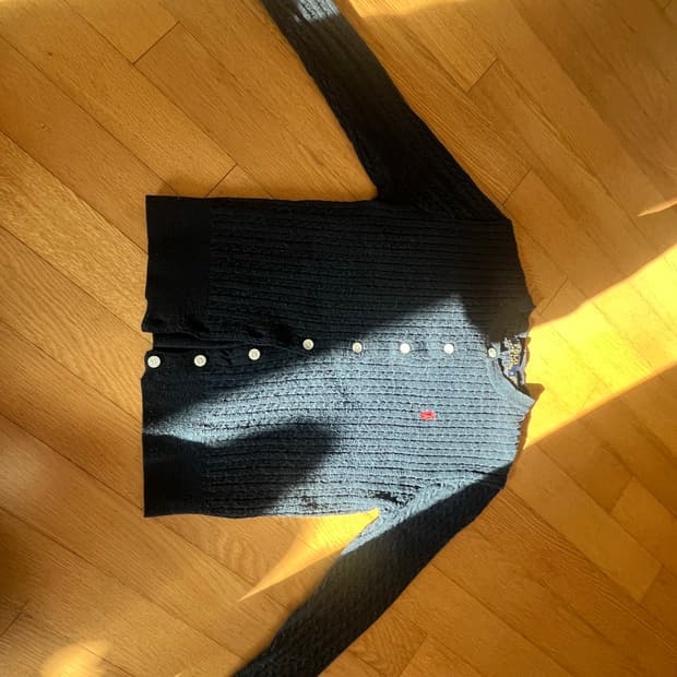 폴로 케이블 니트 가디건 우먼 네이비