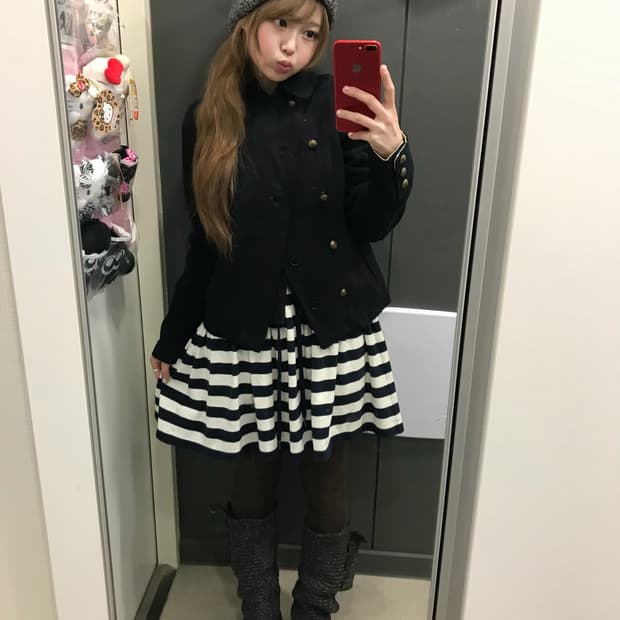 네이비 버버리 니혼진 원피스 숏 트렌치 코트 코디세트