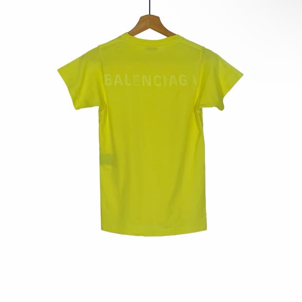 [XS] 발렌시아가 여성 자수 로고 백로고 반팔 티셔츠 형광 옐로우