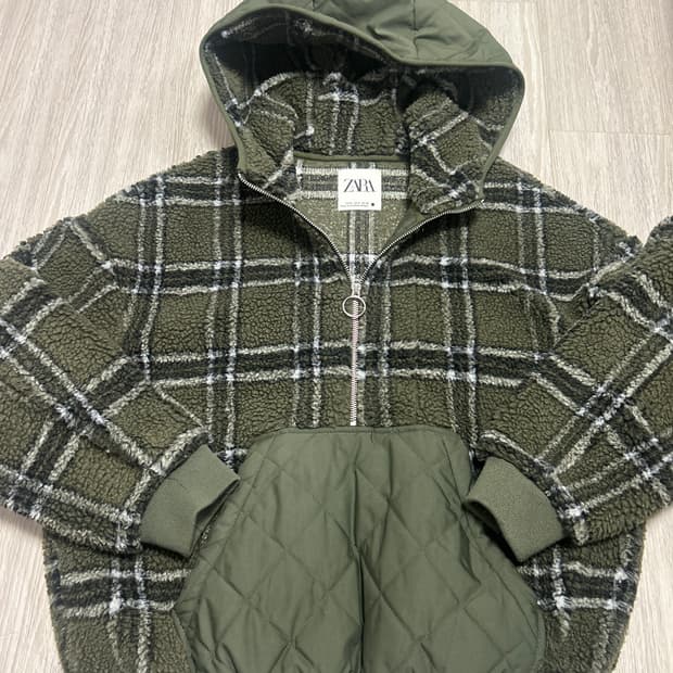 ZARA 반집업 후리스 후드 KHAKI