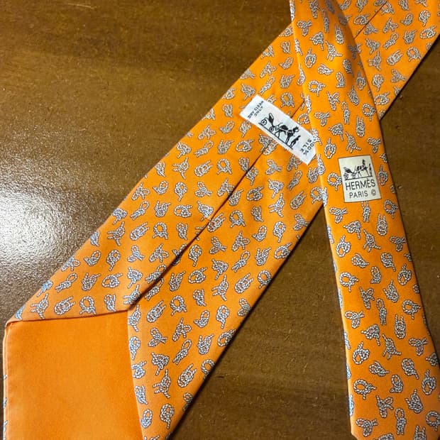 에르메스 HERMES 로프 모티브 실크 넥타이 오렌지