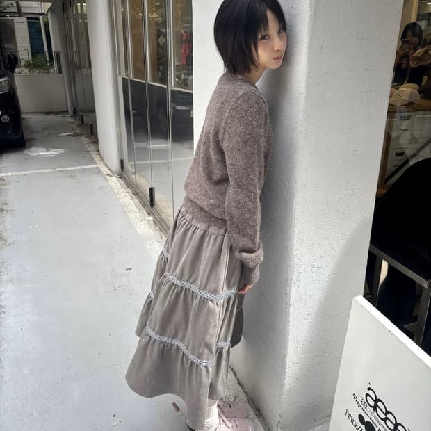 aeae 체크 미디 스커트 브라운